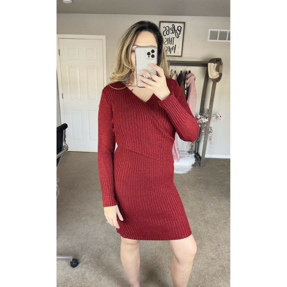 C/MEO Collective Sweater Dress Womens Size M Bodycon Ribbed Crossover Knit Red